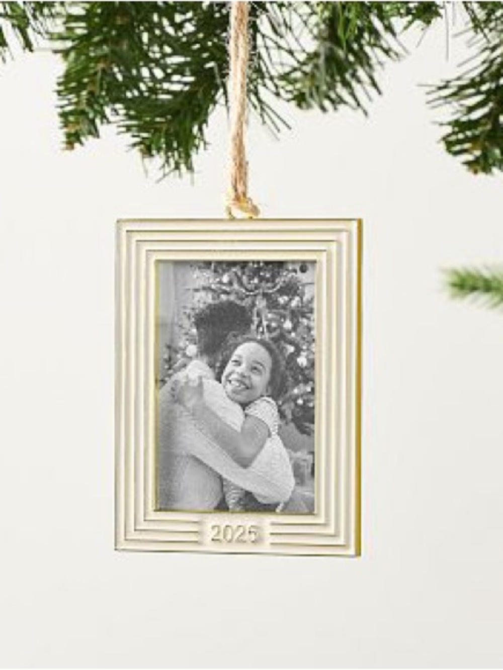 NWT Pottery Barn 2025 Dated Enamel Frame Rectangle Ornament Cream/Gold
